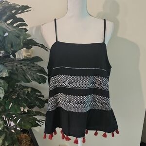 Women's Tank with Red Fringe Accents